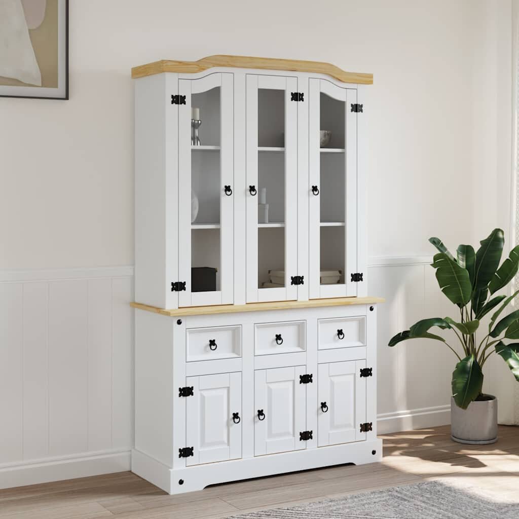 vidaXL Висок шкаф Corona бял 112x43x1915 см мексикански бор масив