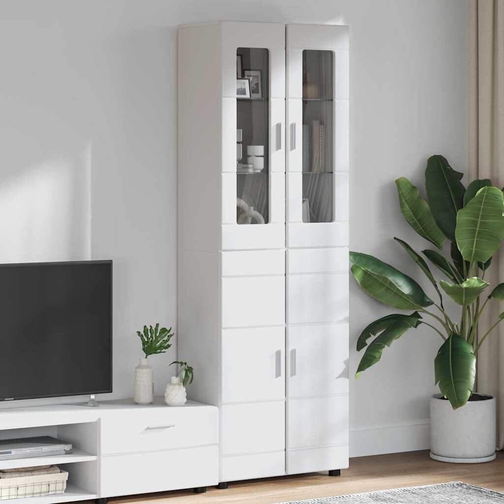 vidaXL Висок шкаф FLORIN 60 x 35 x 182 см Лъскаво бяло