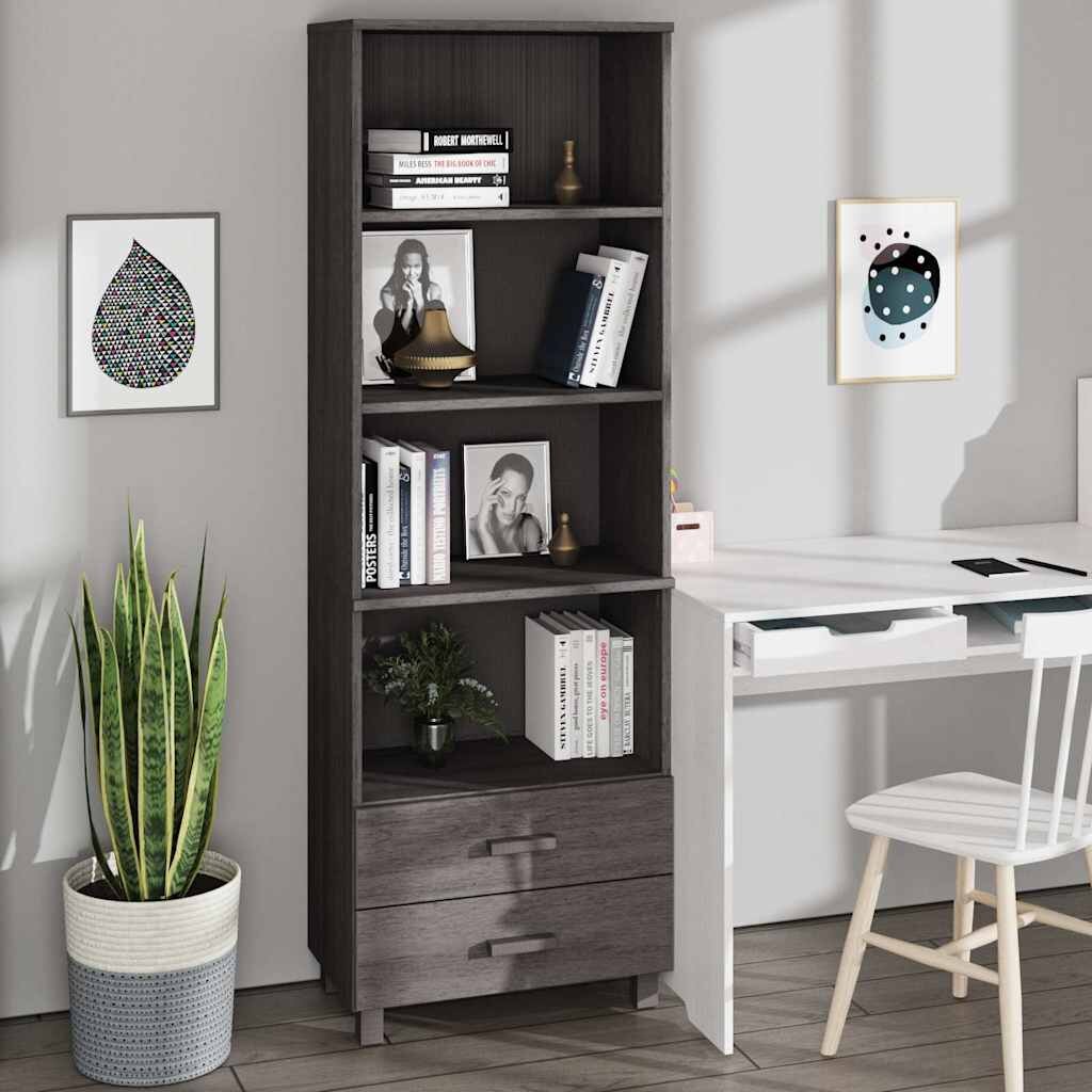 vidaXL Висок шкаф HAMAR светлосив 60x35x180 см борово дърво масив