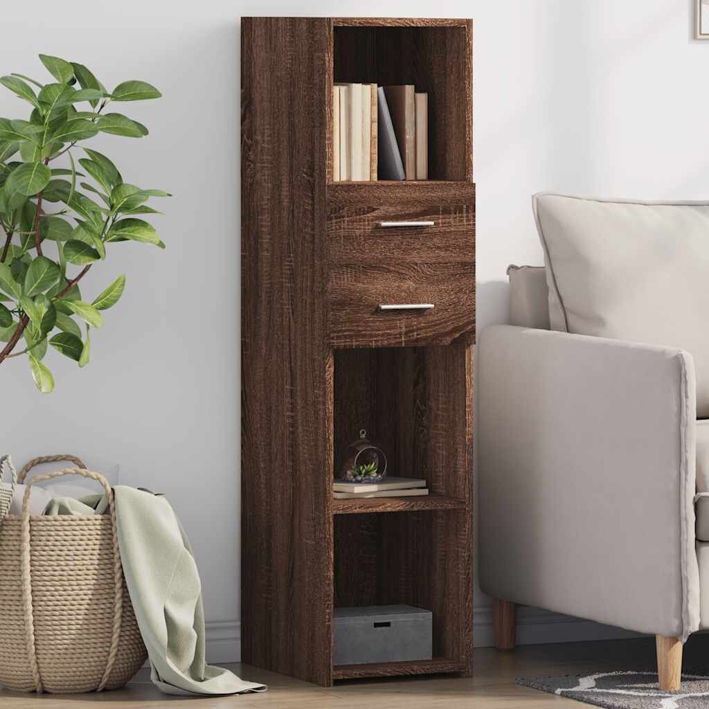 vidaXL Висок шкаф кафяв дъб 30x425x124 см инженерно дърво