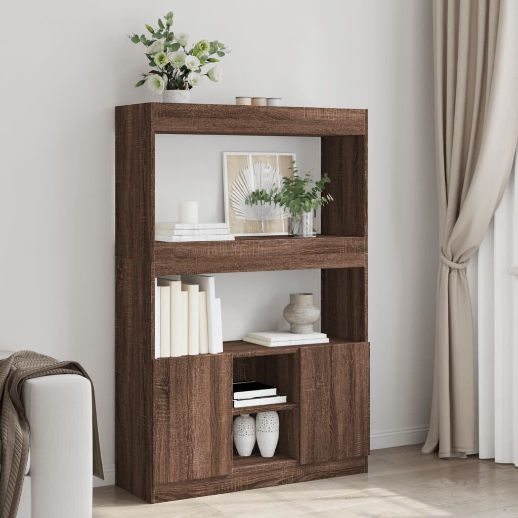vidaXL Висок шкаф кафяв дъб 92x33x140 см инженерно дърво