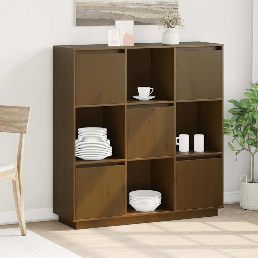 vidaXL Висок шкаф меденокафяв 1105x35x117 см бор масив