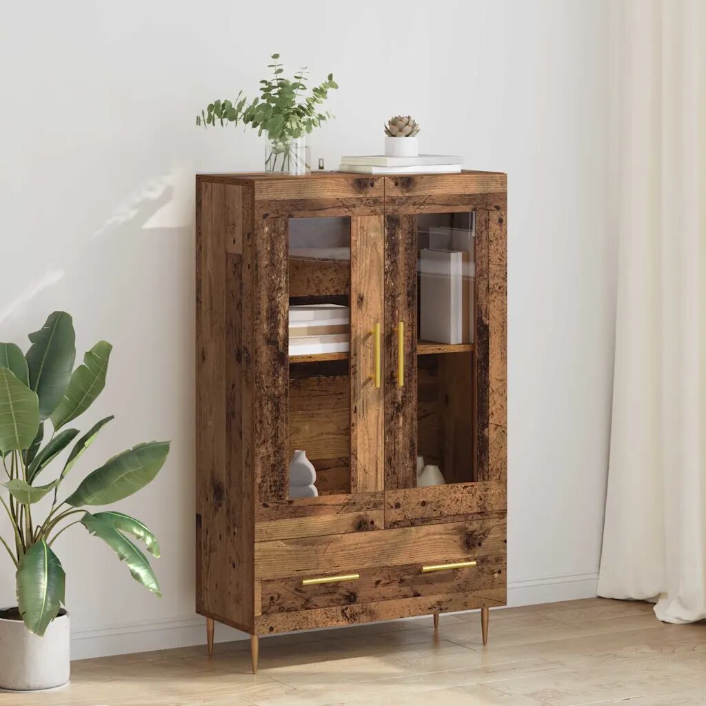 vidaXL Висок шкаф с чекмедже Старо дърво 695 x 31 x 115 см