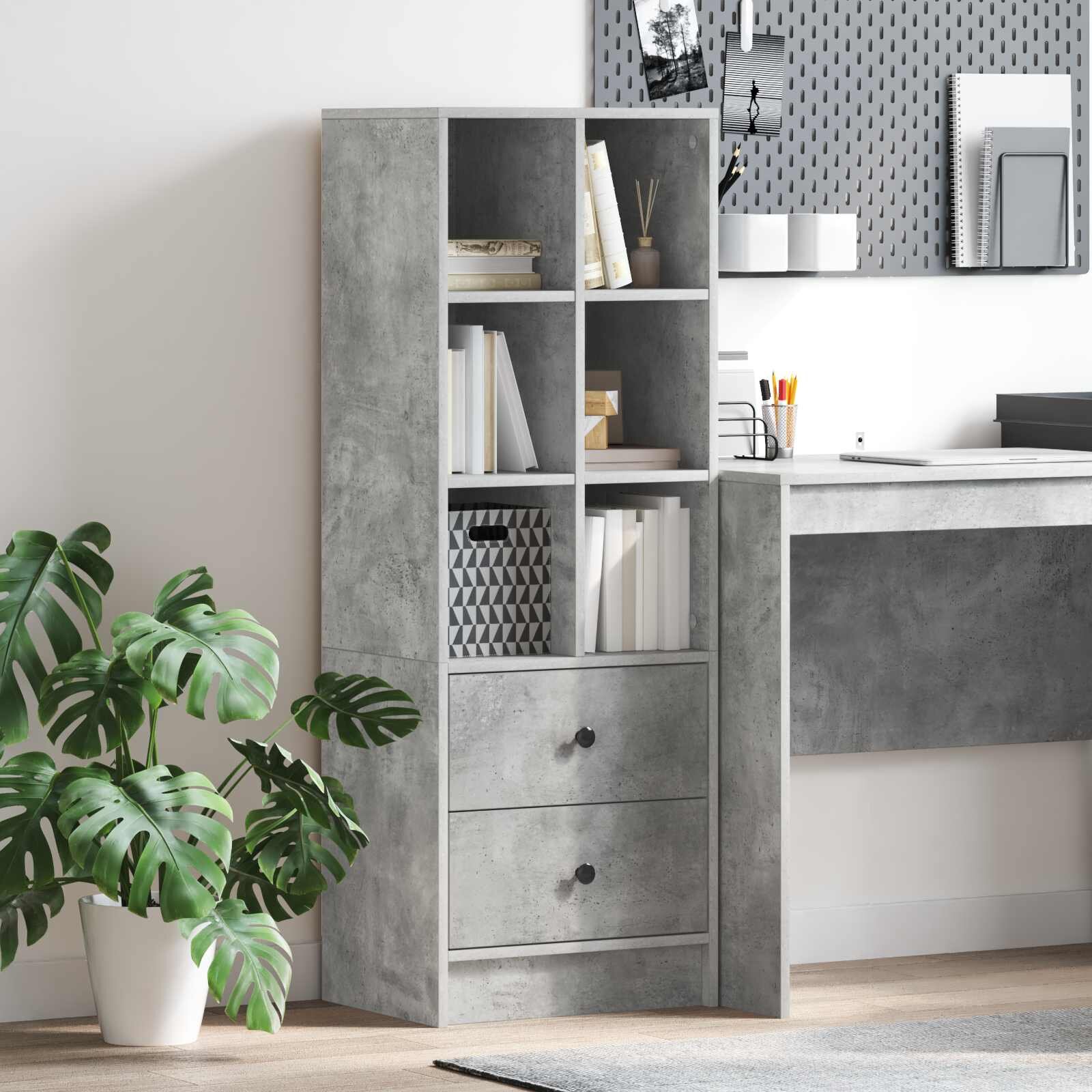 vidaXL Висок шкаф с чекмедже Циментено сиво 455 x 34 x 127 см