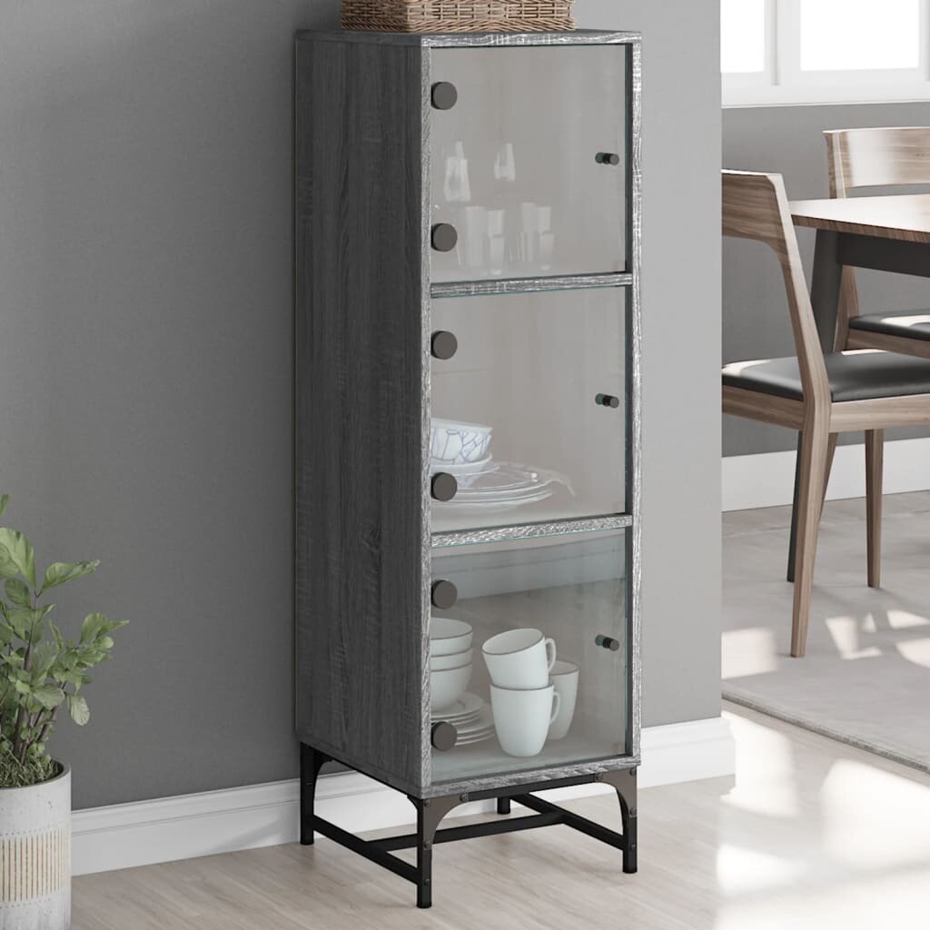 vidaXL Висок шкаф със стъклена врати сив сонома 35x37x120 см