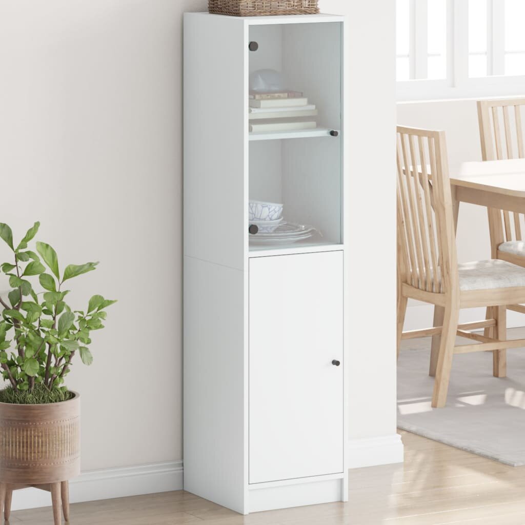 vidaXL Висок шкаф със стъклени врата бял 35x37x142 см