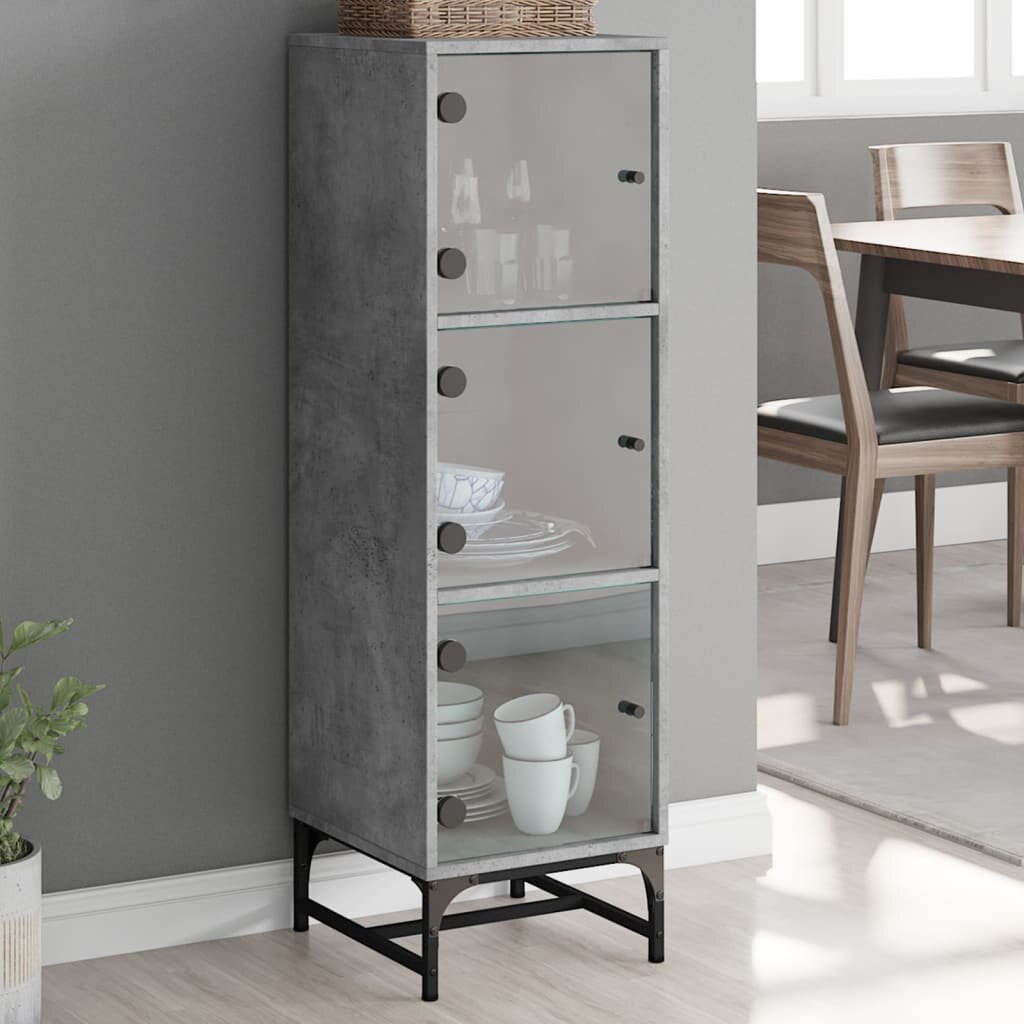 vidaXL Висок шкаф със стъклени врати бетонно сив 35x37x120 см