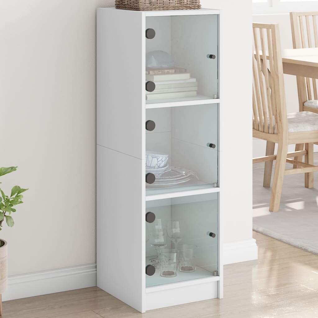vidaXL Висок шкаф със стъклени врати бял 35x37x109 см