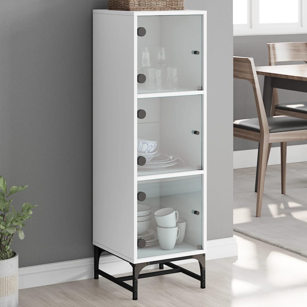 vidaXL Висок шкаф със стъклени врати бял 35x37x120 см