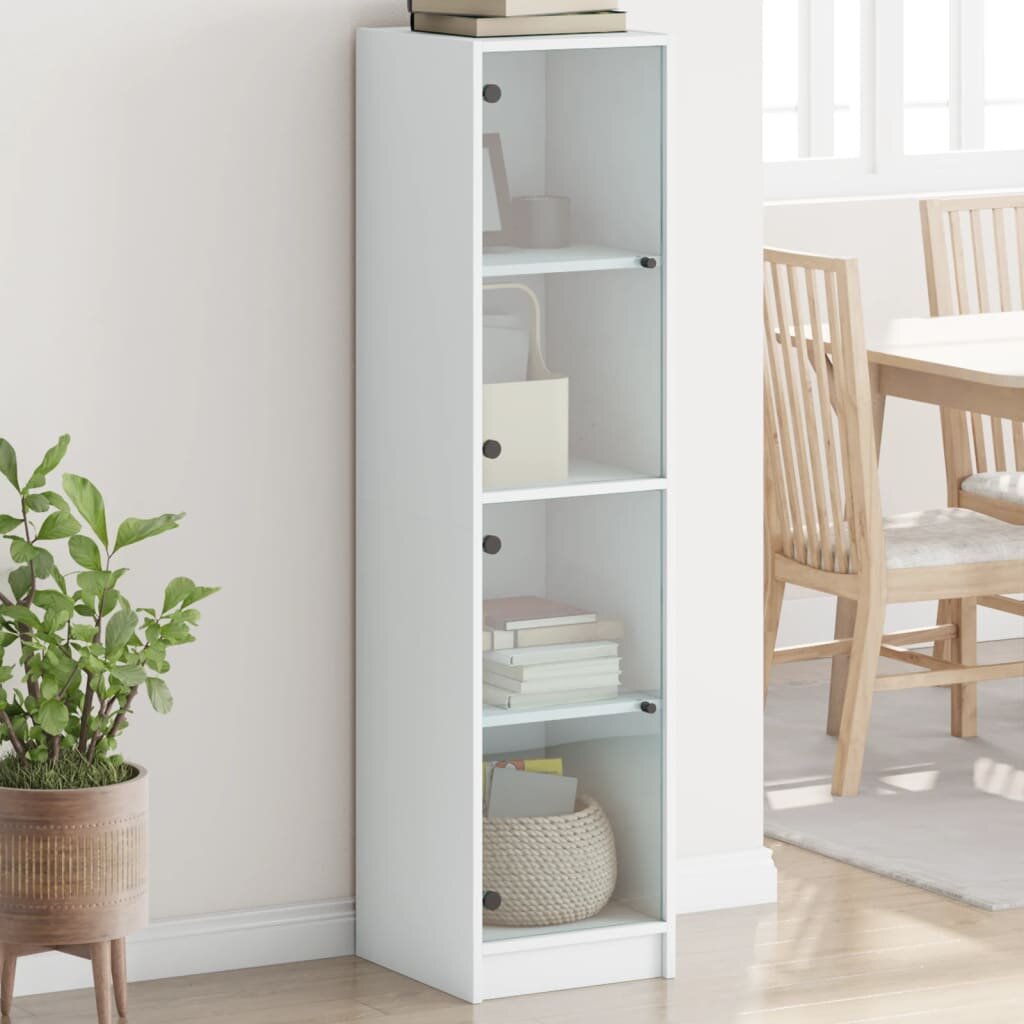 vidaXL Висок шкаф със стъклени врати бял 35x37x142 см