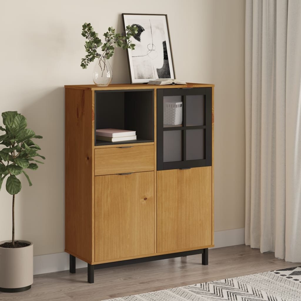 vidaXL Висок шкаф със стъклени вратички FLAM 92x40x1225 см бор масив
