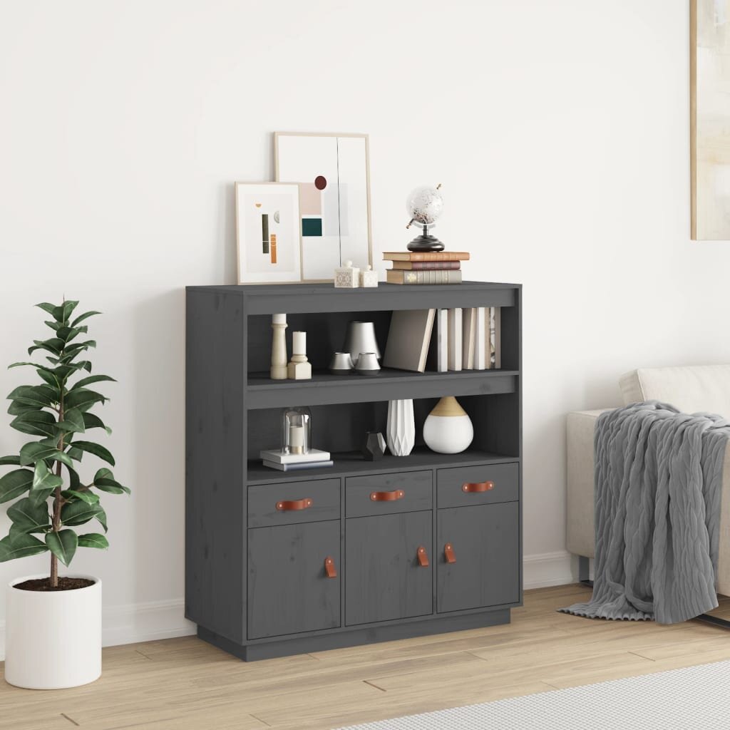 vidaXL Висок шкаф сив 100x40x1085 см борово дърво масив