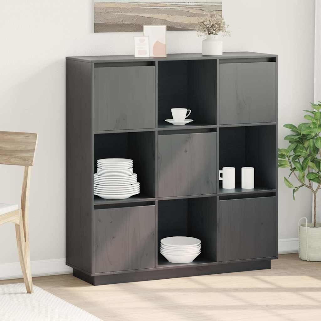 vidaXL Висок шкаф сив 1105x35x117 см борово дърво масив