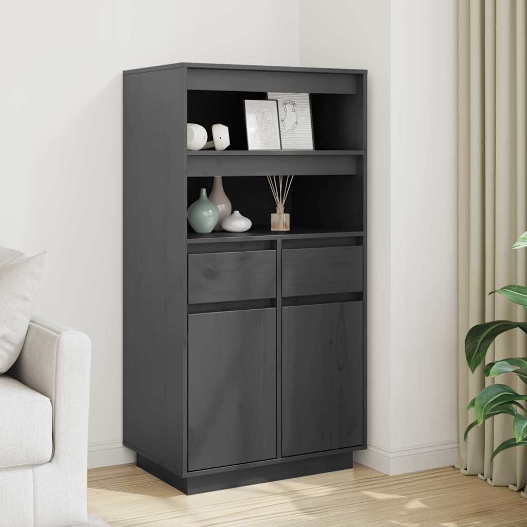 vidaXL Висок шкаф сив 60x40x1165 см борово дърво масив