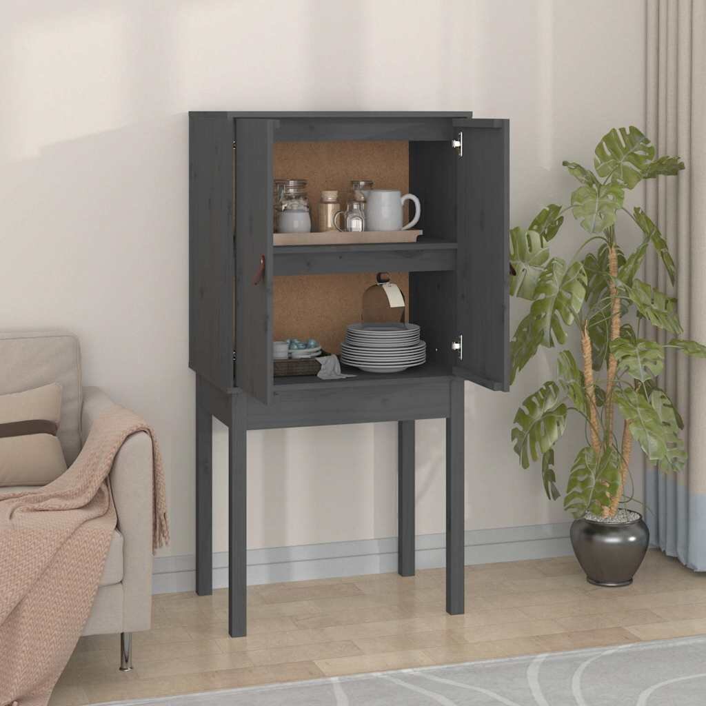 vidaXL Висок шкаф сив 60x40x120 см борово дърво масив