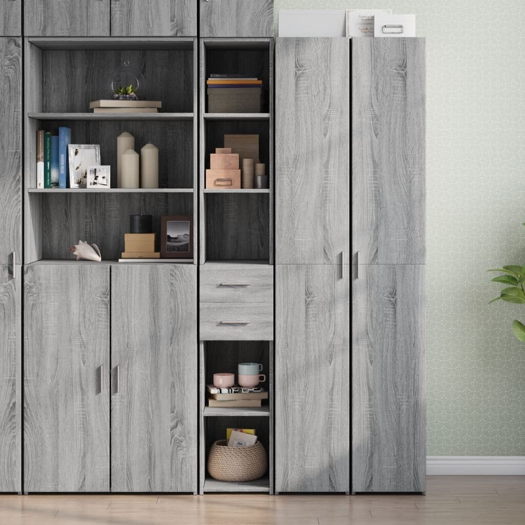 vidaXL Висок шкаф сив сонома 30x425x185 см инженерно дърво