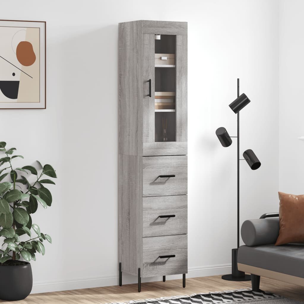 vidaXL Висок шкаф сив сонома 345x34x180 см инженерно дърво