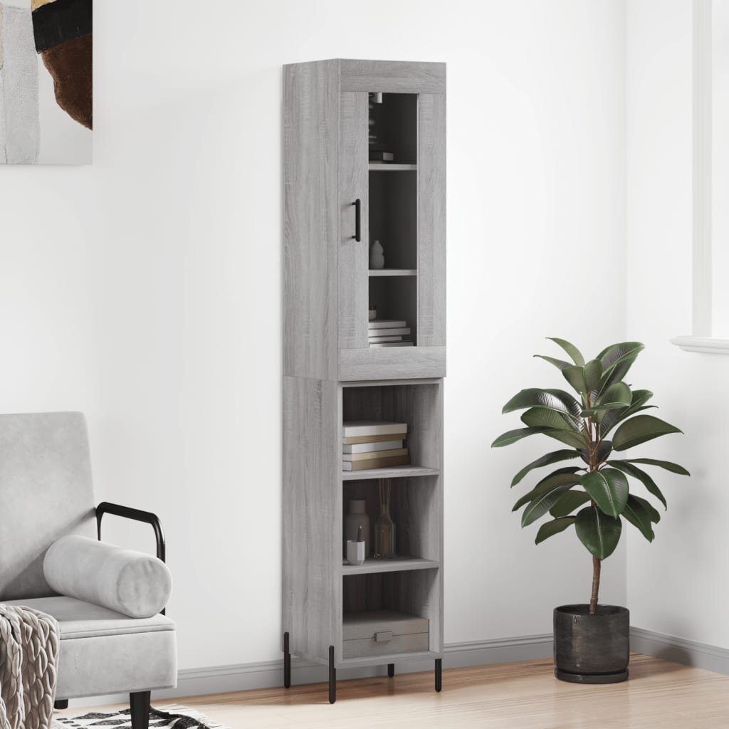 vidaXL Висок шкаф сив сонома 345x34x180 см инженерно дърво