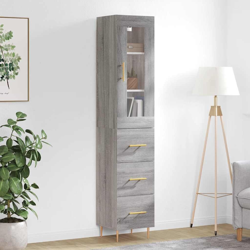vidaXL Висок шкаф сив сонома 345x34x180 см инженерно дърво
