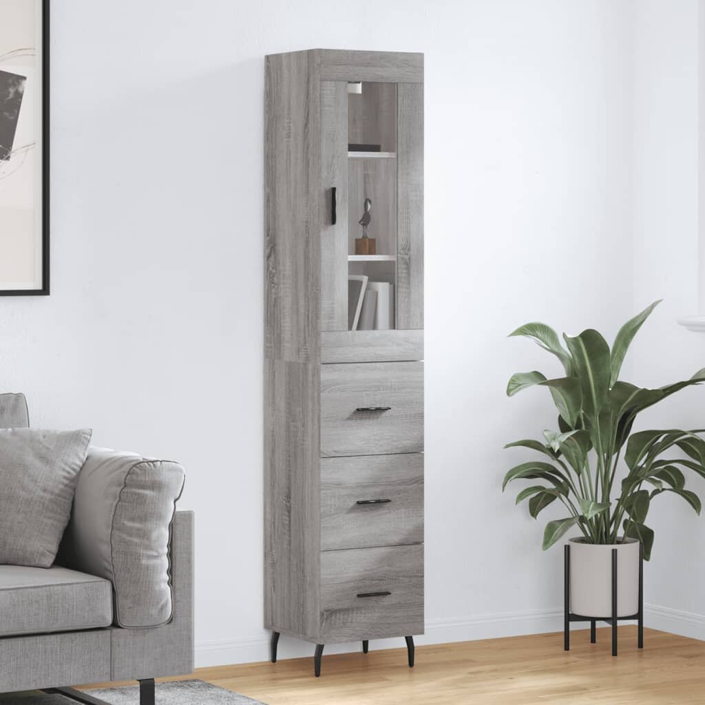 vidaXL Висок шкаф сив сонома 345x34x180 см инженерно дърво