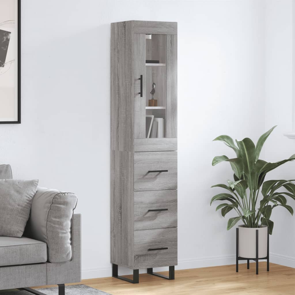 vidaXL Висок шкаф сив сонома 345x34x180 см инженерно дърво