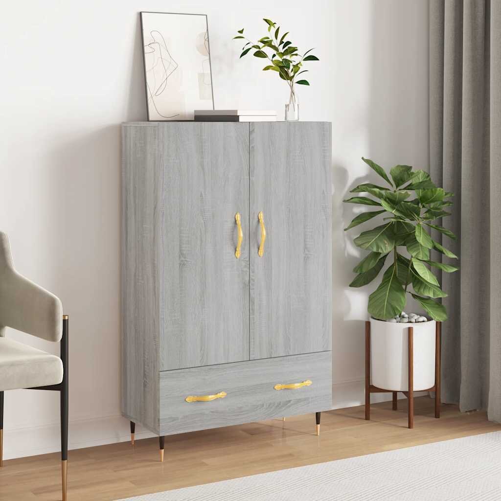 vidaXL Висок шкаф сив сонома 695x31x115 см инженерно дърво