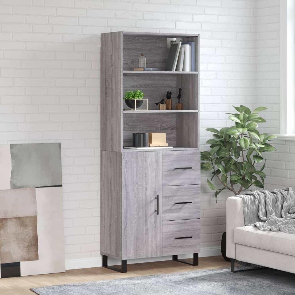 vidaXL Висок шкаф сив сонома 695x34x180 см инженерно дърво