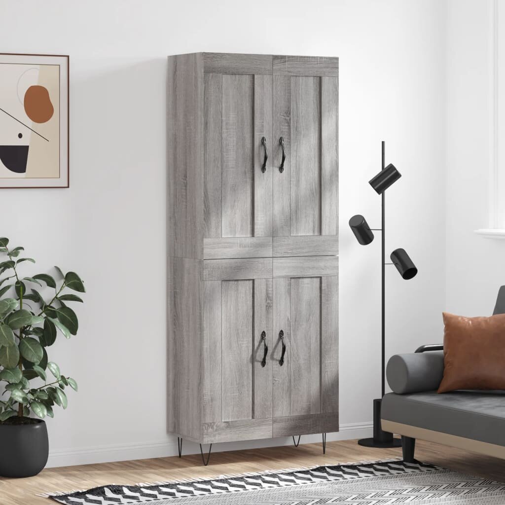vidaXL Висок шкаф сив сонома 695x34x180 см инженерно дърво