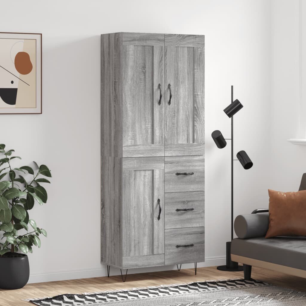 vidaXL Висок шкаф сив сонома 695x34x180 см инженерно дърво