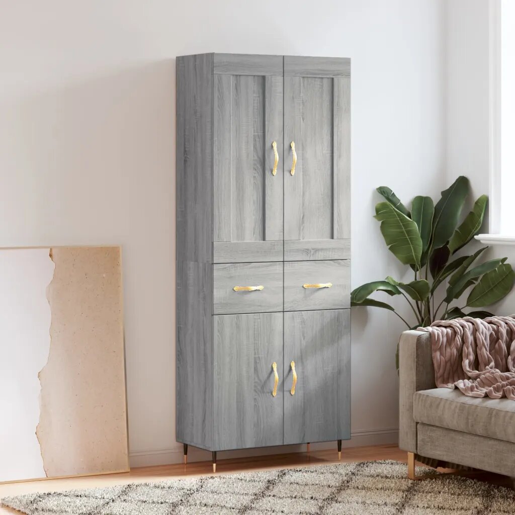vidaXL Висок шкаф сив сонома 695x34x180 см инженерно дърво