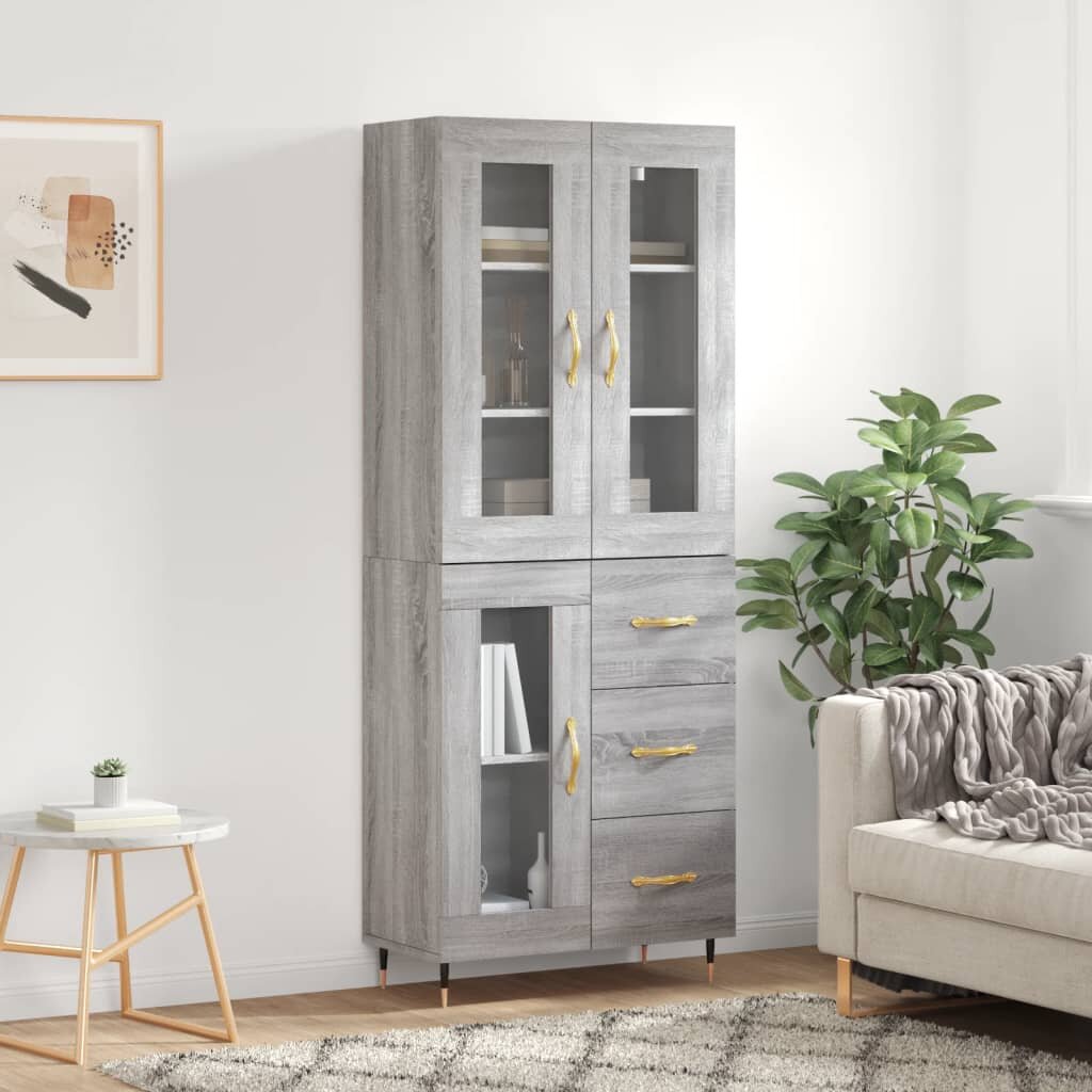 vidaXL Висок шкаф сив сонома 695x34x180 см инженерно дърво