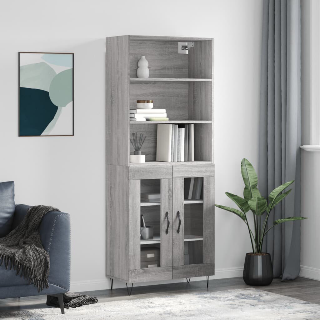 vidaXL Висок шкаф сив сонома 695x34x180 см инженерно дърво