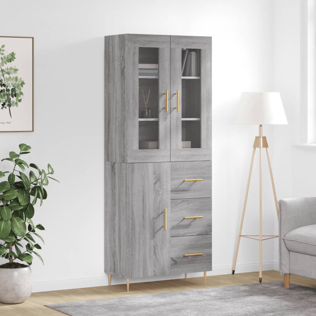 vidaXL Висок шкаф сив сонома 695x34x180 см инженерно дърво