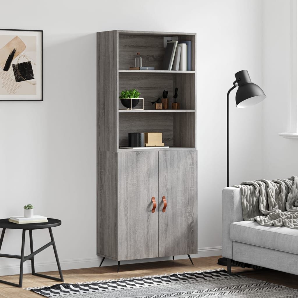 vidaXL Висок шкаф сив сонома 695x34x180 см инженерно дърво