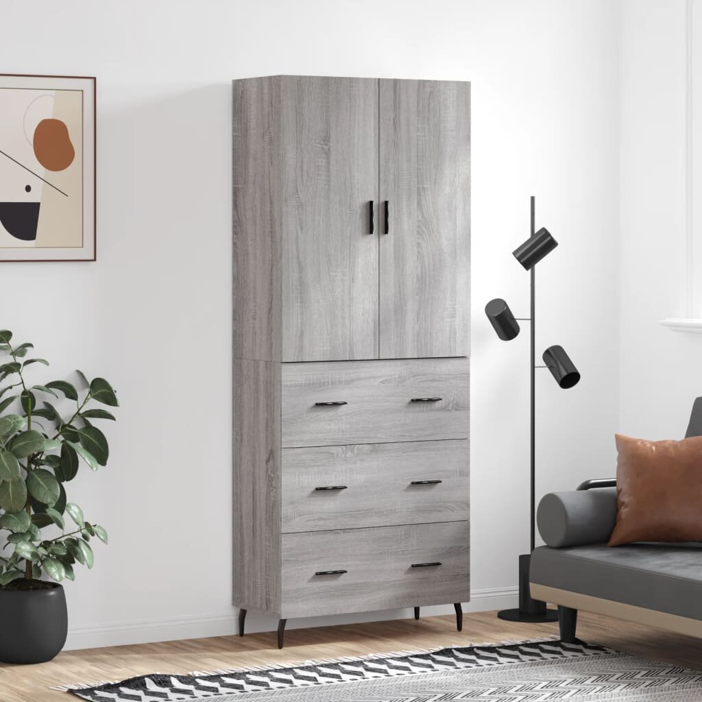 vidaXL Висок шкаф сив сонома 695x34x180 см инженерно дърво