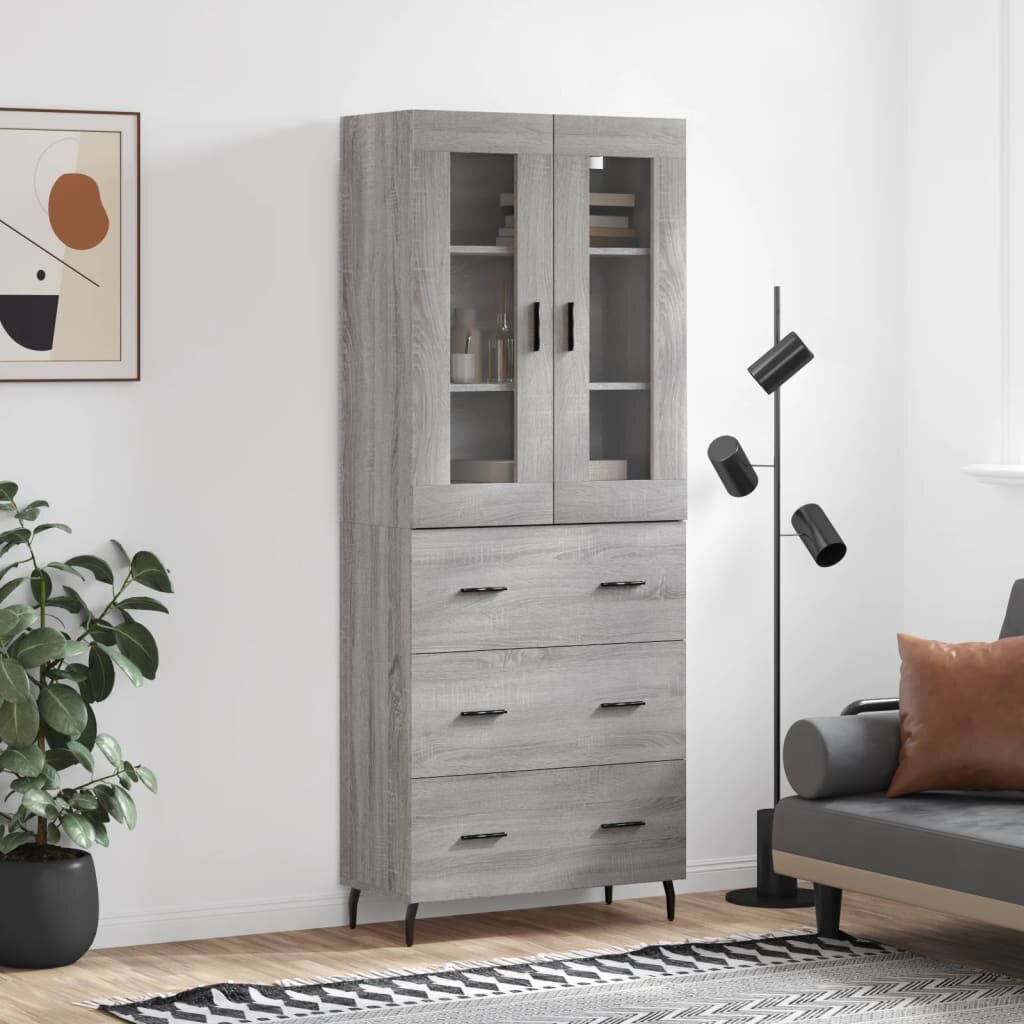 vidaXL Висок шкаф сив сонома 695x34x180 см инженерно дърво