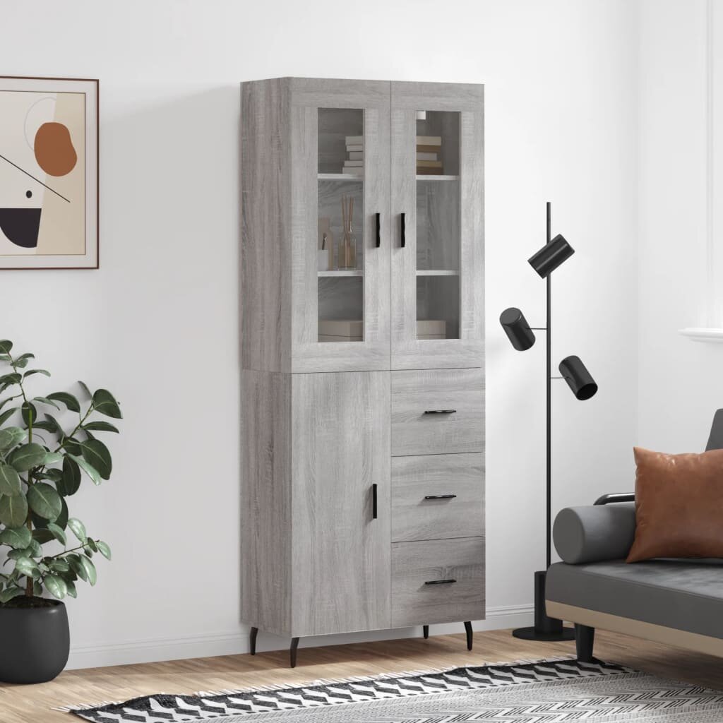 vidaXL Висок шкаф сив сонома 695x34x180 см инженерно дърво