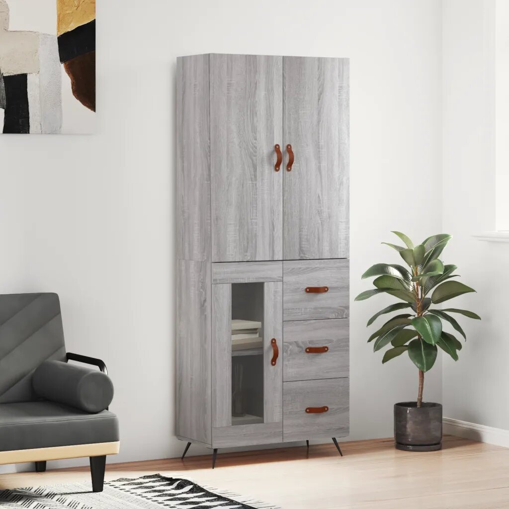 vidaXL Висок шкаф сив сонома 695x34x180 см инженерно дърво