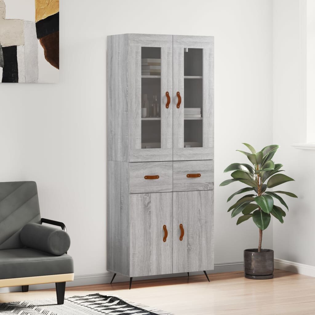 vidaXL Висок шкаф сив сонома 695x34x180 см инженерно дърво