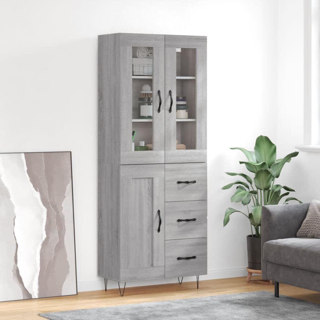 vidaXL Висок шкаф сив сонома 695x34x180 см инженерно дърво