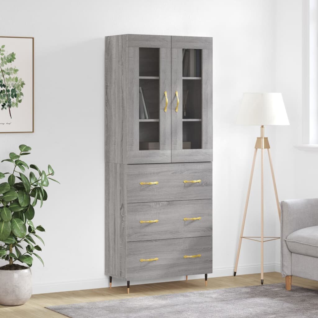 vidaXL Висок шкаф сив сонома 695x34x180 см инженерно дърво