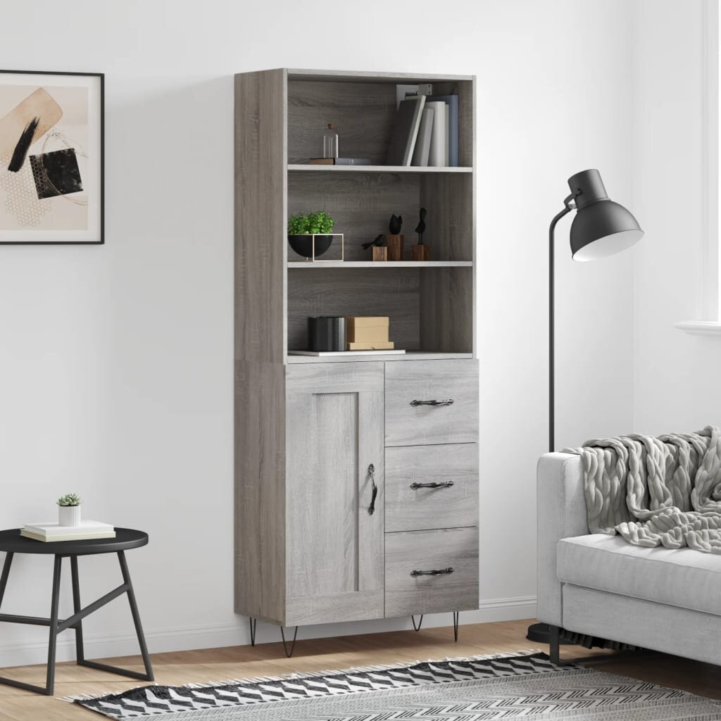 vidaXL Висок шкаф сив сонома 695x34x180 см инженерно дърво