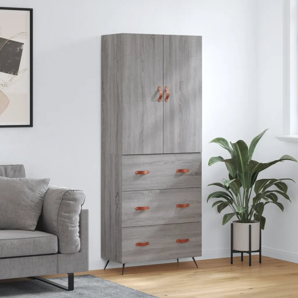 vidaXL Висок шкаф сив сонома 695x34x180 см инженерно дърво