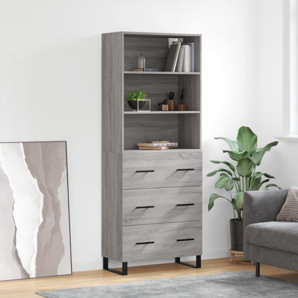 vidaXL Висок шкаф сив сонома 695x34x180 см инженерно дърво