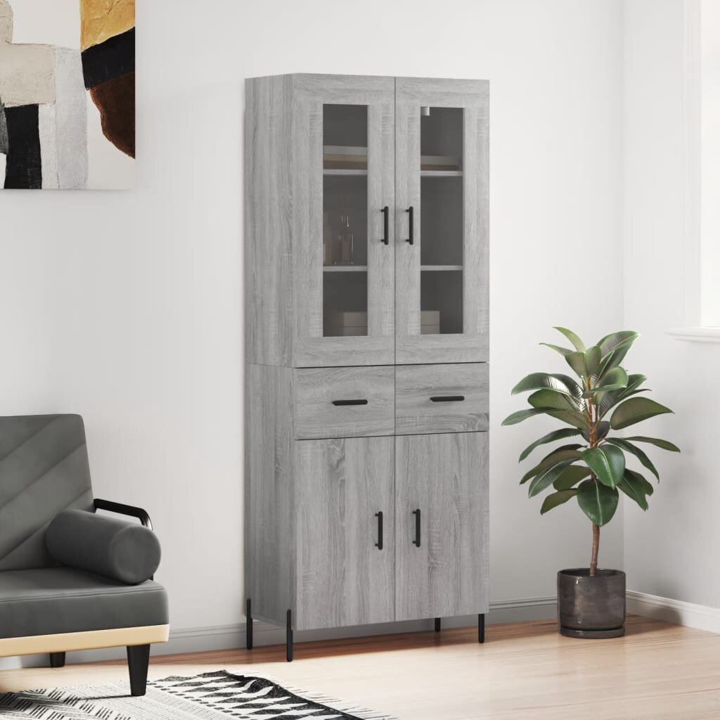 vidaXL Висок шкаф сив сонома 695x34x180 см инженерно дърво