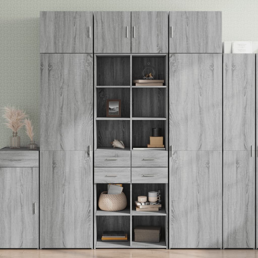 vidaXL Висок шкаф сив сонома 70x425x185 см инженерно дърво