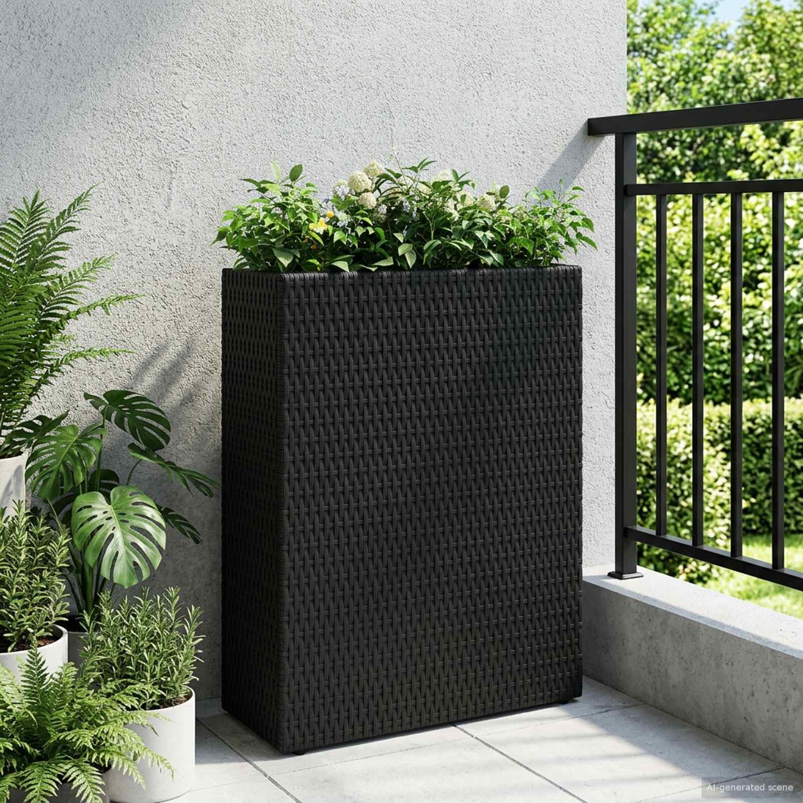 vidaXL Висока саксия Черно 55 x 22 x 70 см полиратан