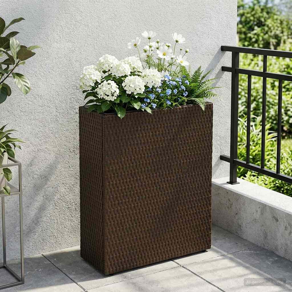 vidaXL Висока саксия Кафяво 55 x 22 x 70 см полиратан