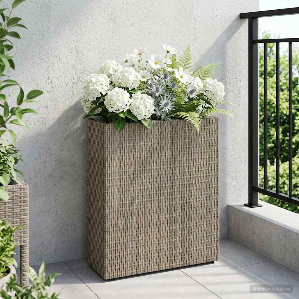 vidaXL Висока саксия Сиво 55 x 22 x 70 см полиратан