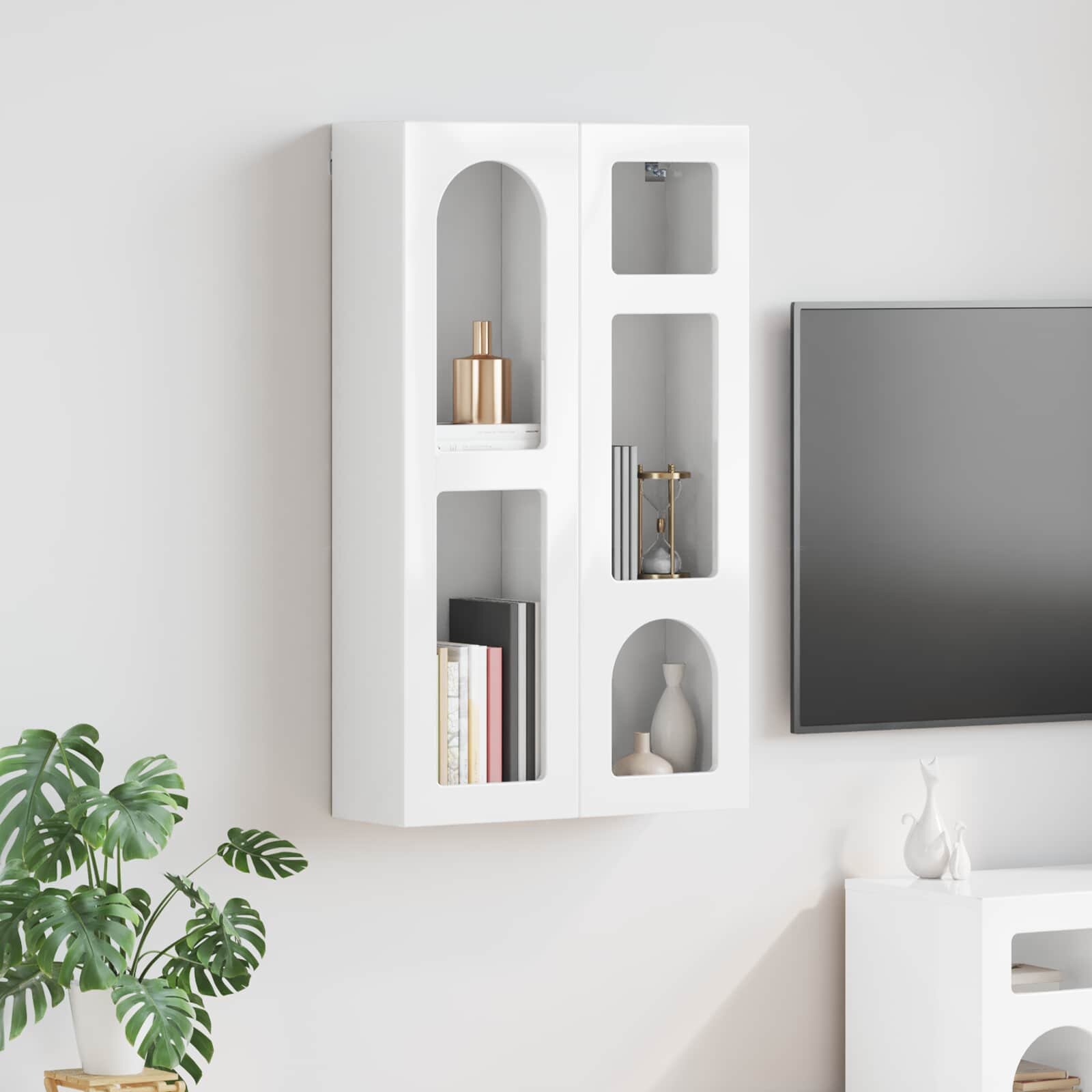 vidaXL Висящ шкаф ELST Бял гланц 59 x 20 x 100 см Инженерна дървесина